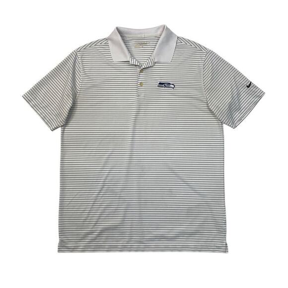 Nike Polo Shirt Mens L Large White Dri Fit Victory Stripe Golf Seattle Seahawks - Picture 1 of 10